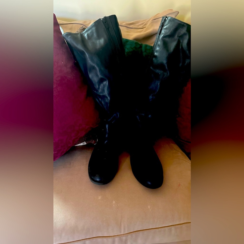 Black studded long boots
